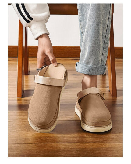 New Baotou Slippers Couple Leather Breathable Versatile Light Height Increase Outer Wear